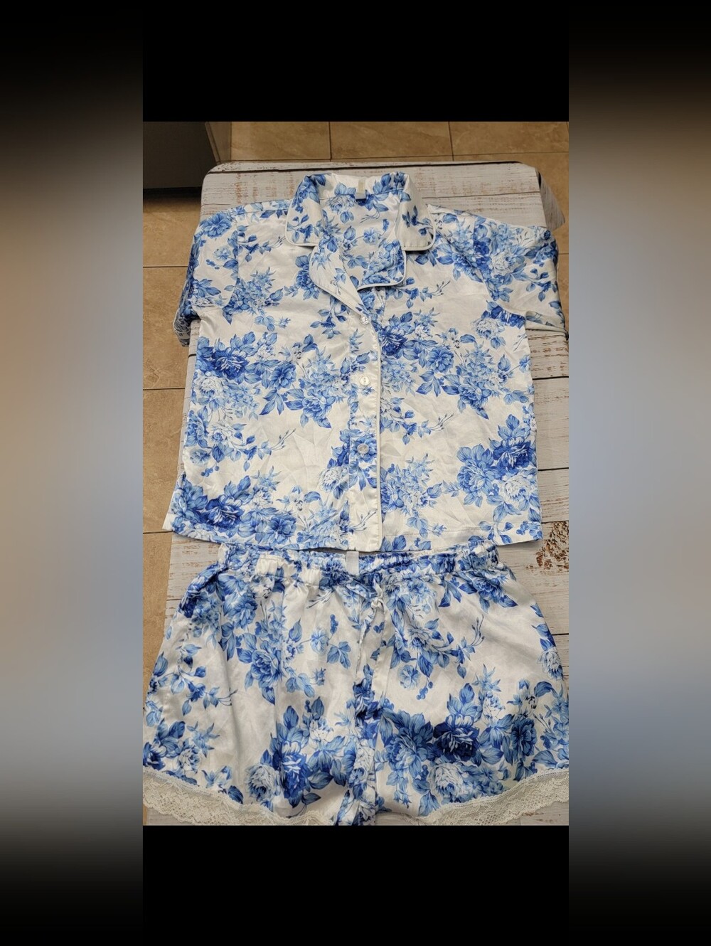 Womens  Blue Floral Pajama Set - Brand Unspecified